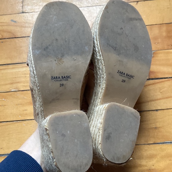 Zara Platform Brown Suede Cord Heeled Sandals - Picture 5 of 6